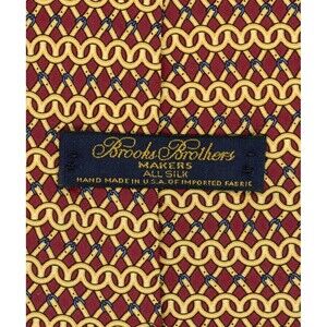 Brooks Brothers Yellow Red Blue Belt Buckle Neck Tie All Silk Hand Made In USA